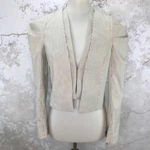 Zara Pinstripe Pleated Shoulder Crop Jacket M NWT